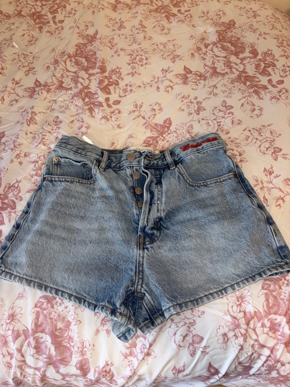Budweiser x Pacsun High-Waist Light Blue Denim Shorts